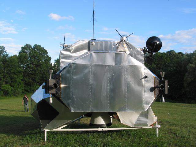 LEM, 2003-2007, 13'X11'X14', aluminum, steel, epoxy, wood, rubber, money
Lunar Module, rear view