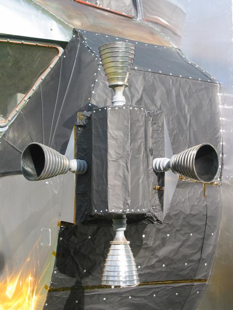 LEM, 2003-2007, 13'X11'X14', aluminum, steel, epoxy, wood, rubber, money
Exterior, RCS (reaction control system) thruster quad