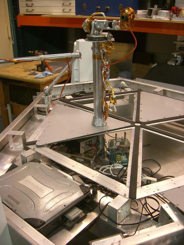 Deck of Munin(Module for Unmanned Novel Investigation and Notation) Lander with panels removed during camera and power system tests, 2009.